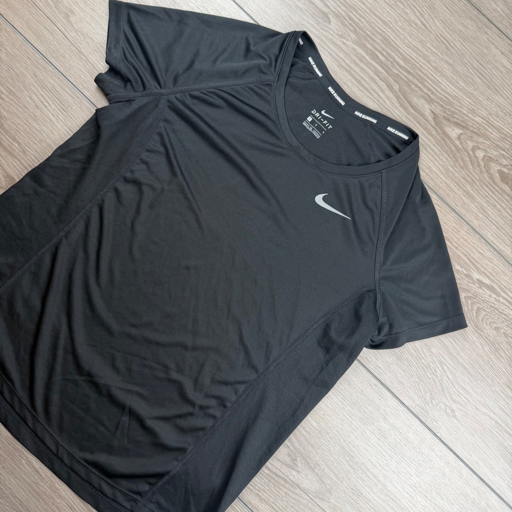 Nike Womens Running Shirt Dri-Fit Short Sleeve Mesh Panel Black Large